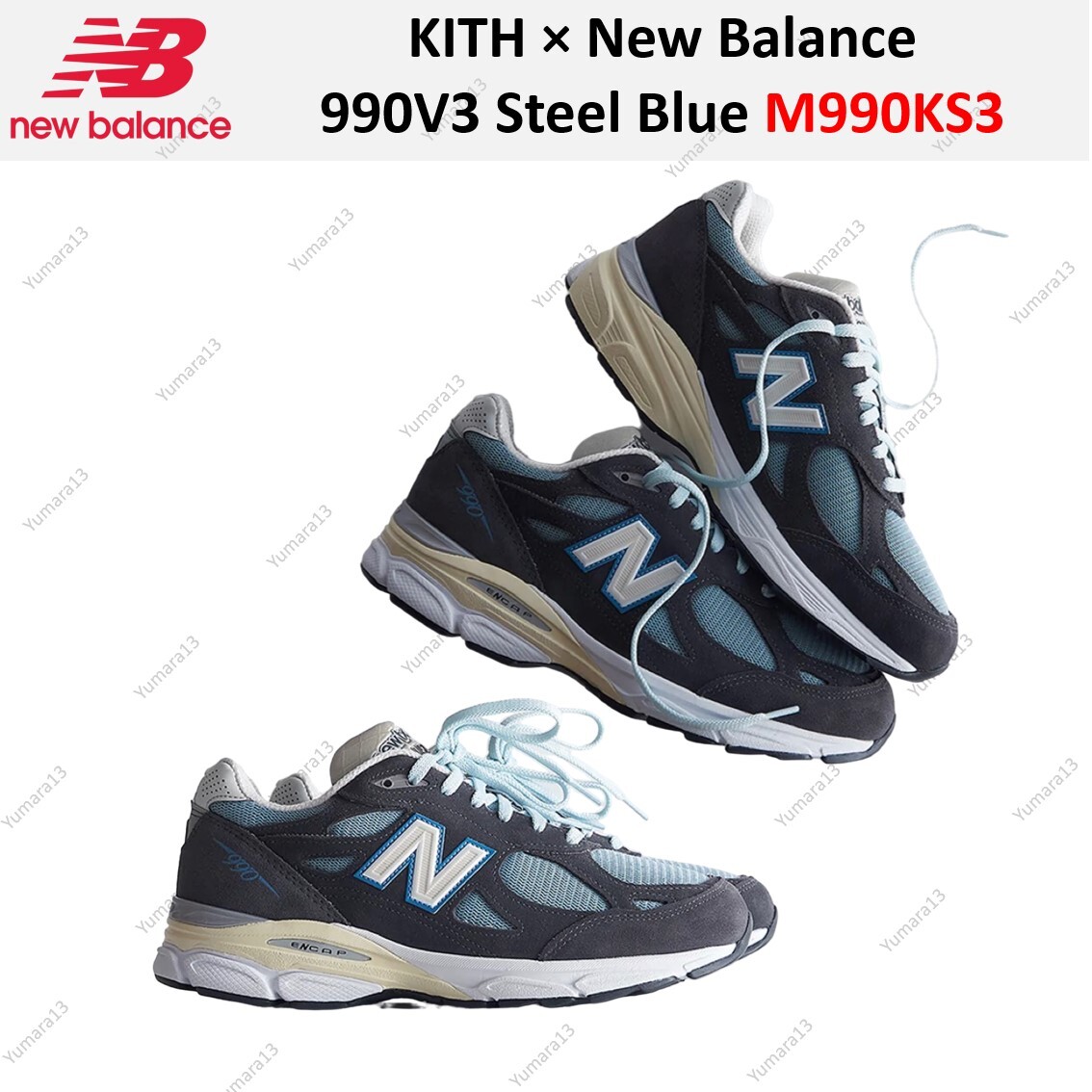 KITH × New Balance 990V3 Steel Blue M990KS3 Men's Custom | eBay