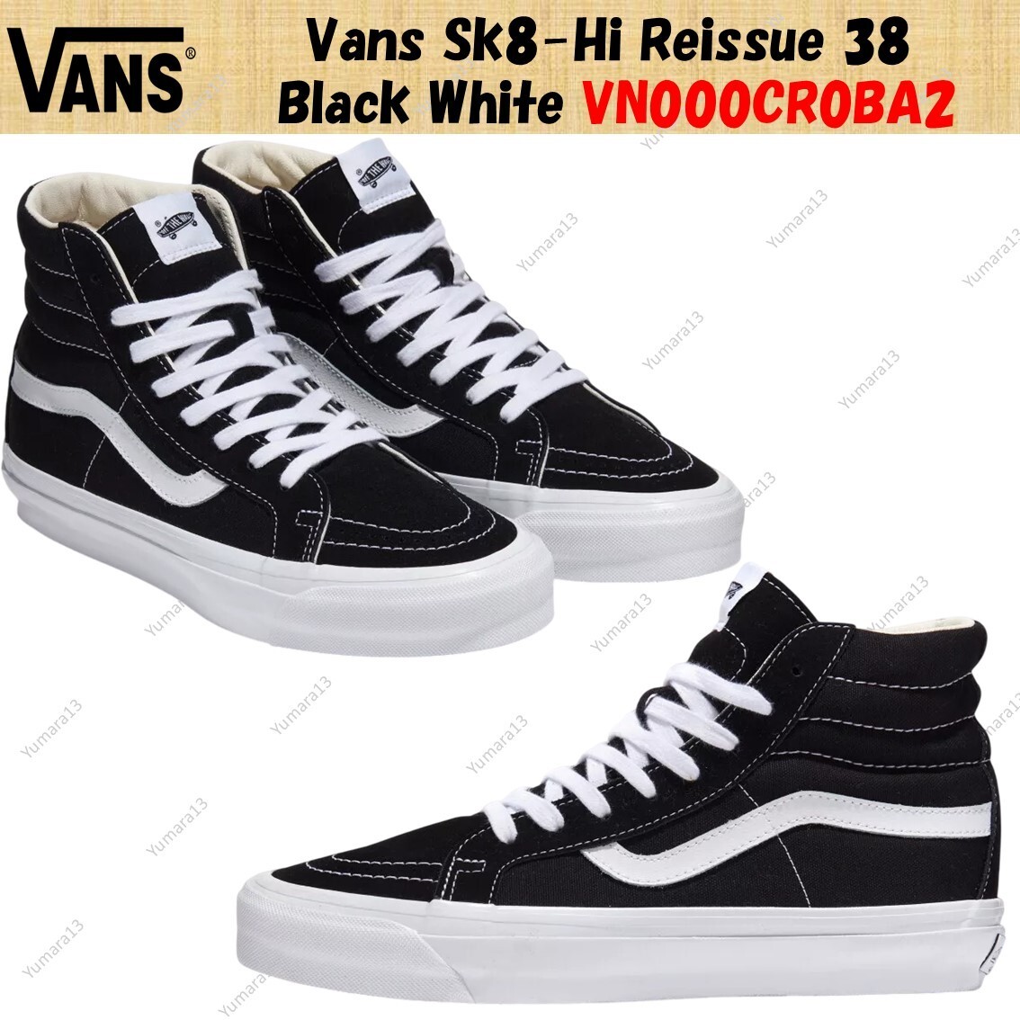 Vans Sk8-Hi Reissue 38 Black White VN000CR0BA2 Men's Size | eBay