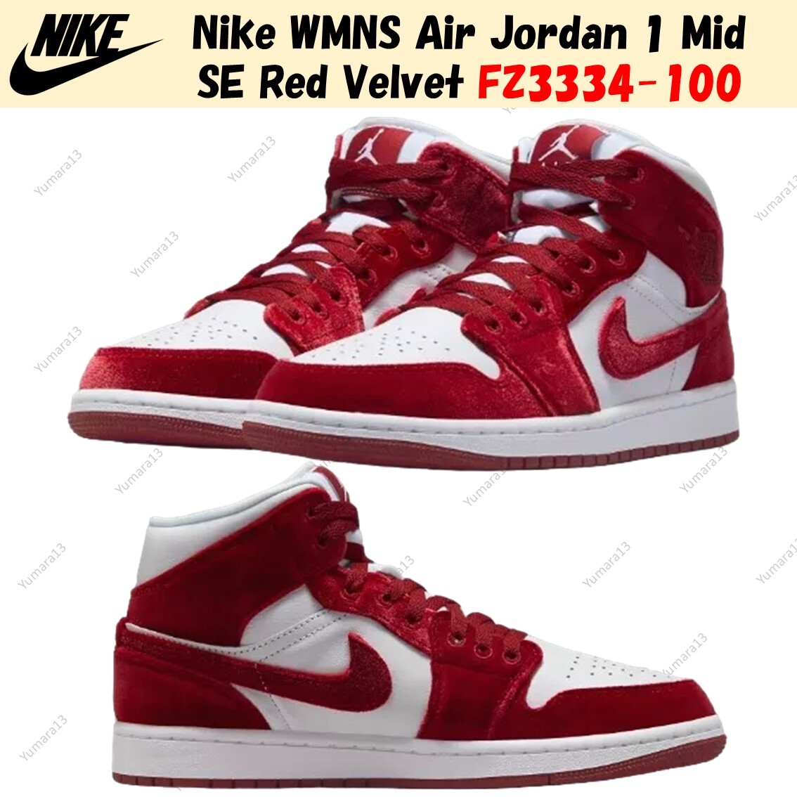 Nike WMNS Air Jordan 1 Mid SE Red Velvet FZ3334-100 Women's