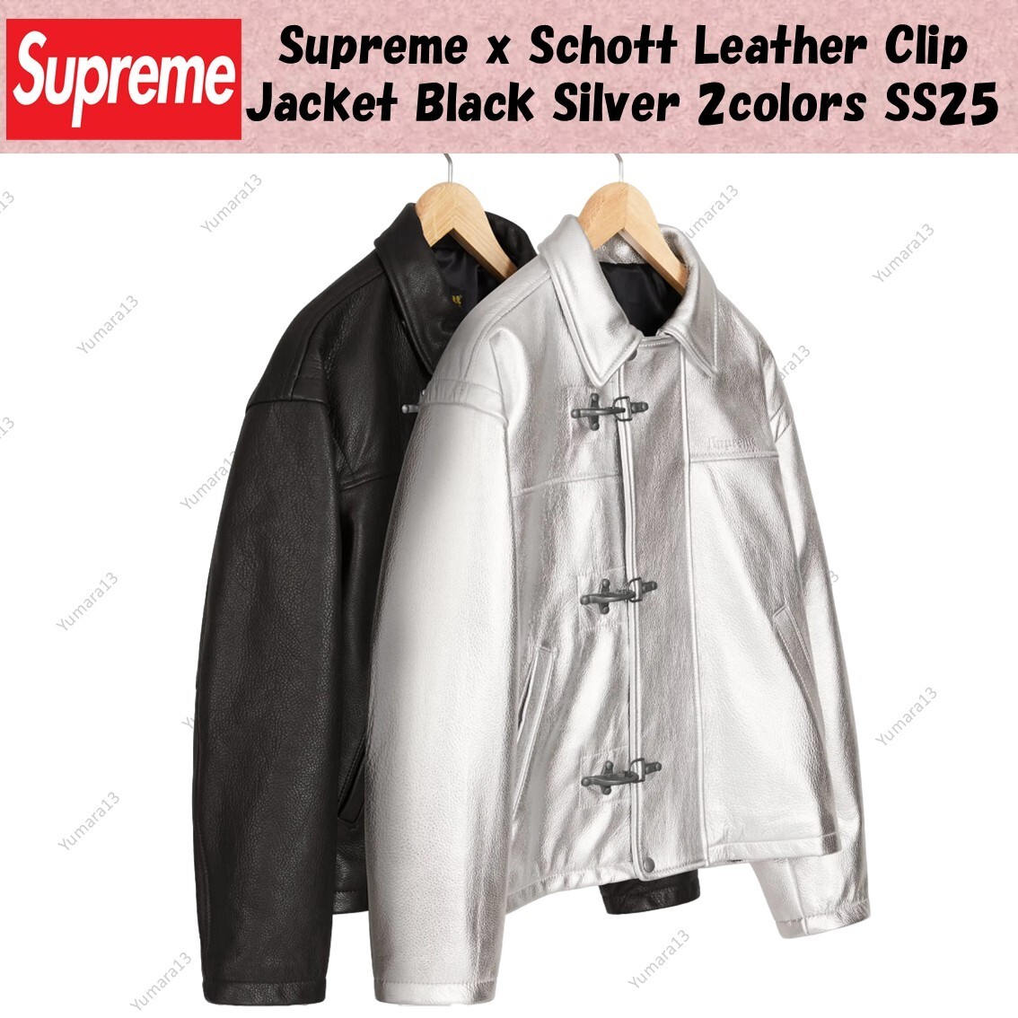 Supreme x Schott Leather Clip Jacket Black Silver 2colors Supreme x Schott Leather Clip Jacket Black Silver 2colors