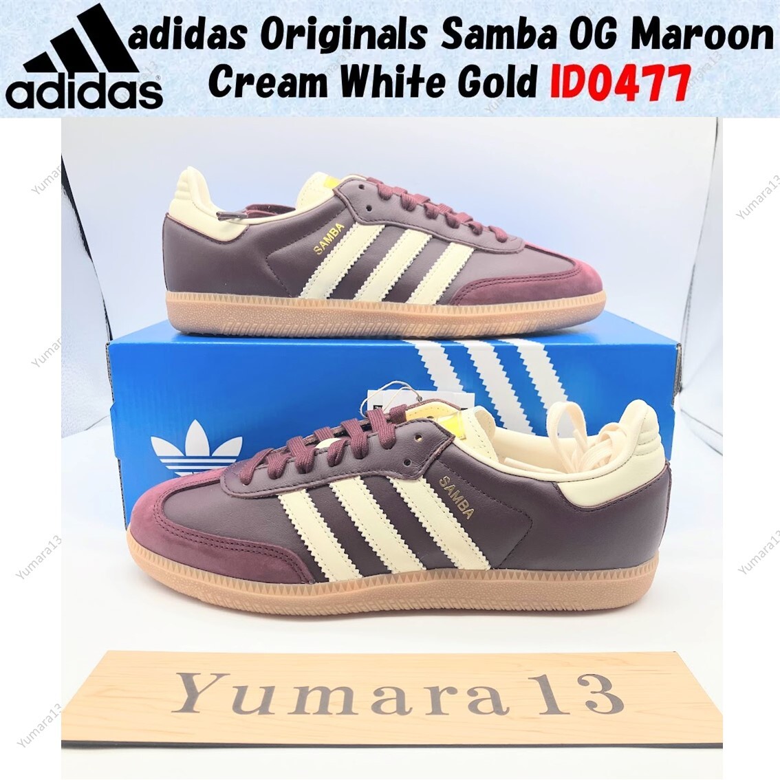 Pre-owned Adidas Originals Adidas Wmns Originals Samba Og Maroon Cream White Gold Id0477 Women's Size In Red