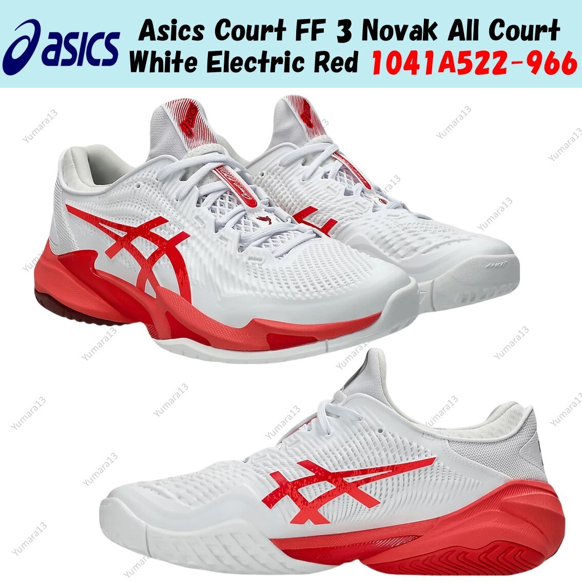 Asics Court FF 3 Novak All Court White Electric Red 1041A522