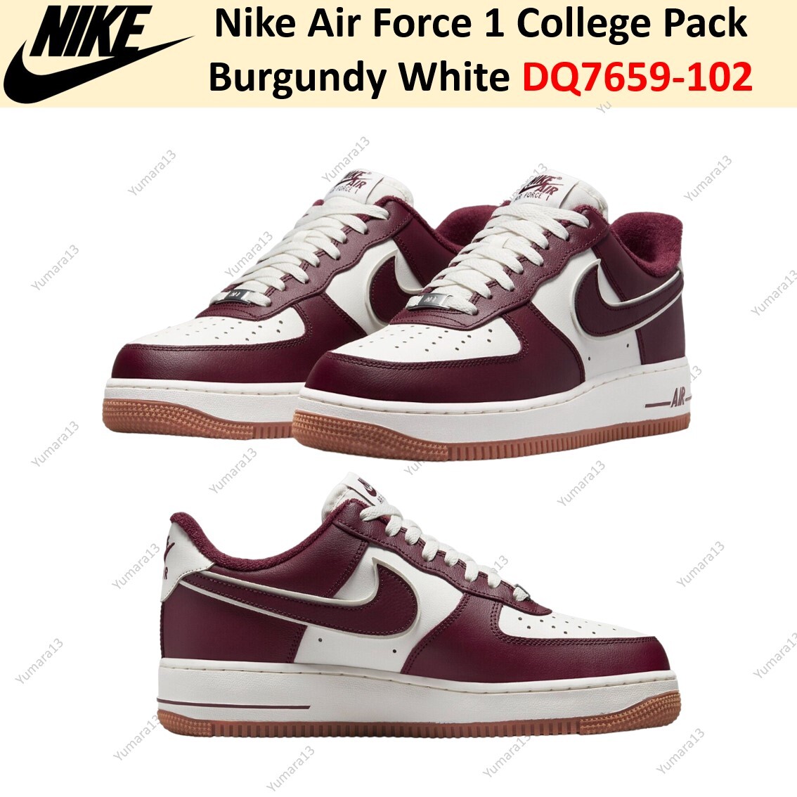 Nike Air Force 1 College Pack Burgundy White DQ7659-102