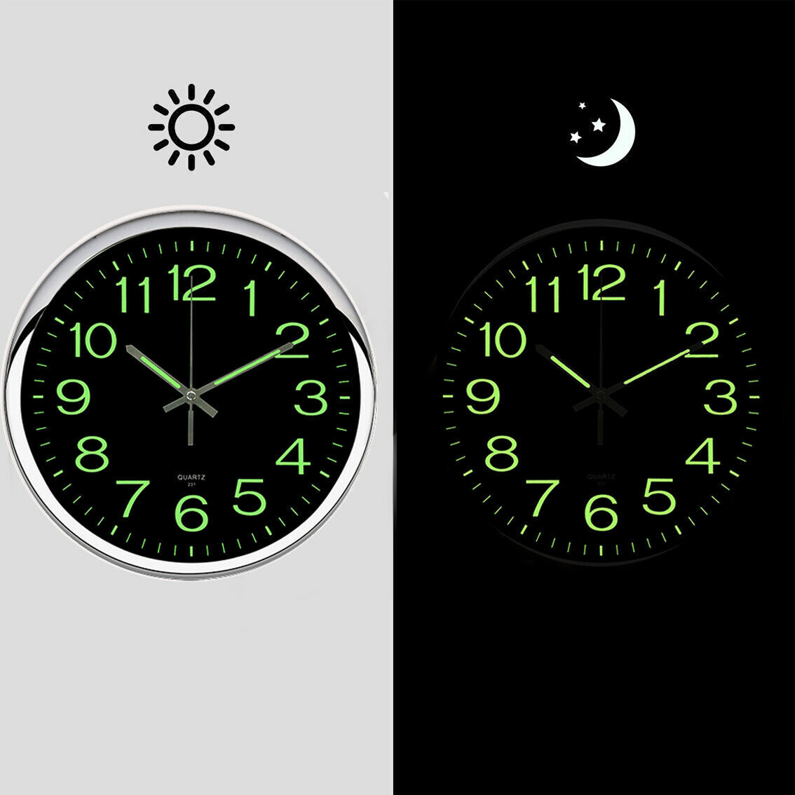 Large Wall Clock Glow In Dark Silent Quartz Indoor Outdoor Luminous Decor 12''