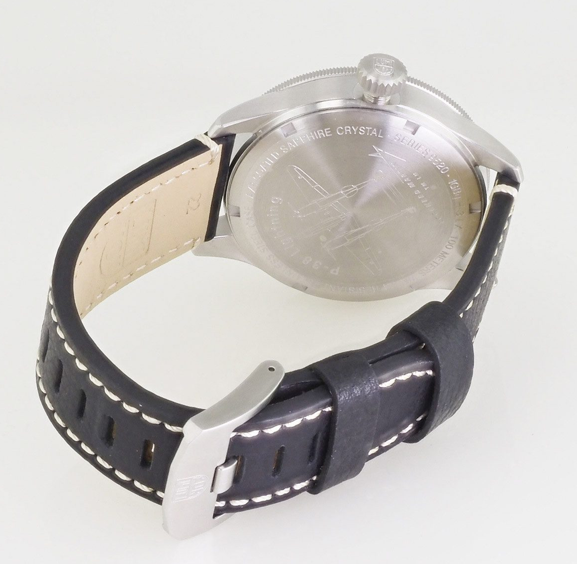 Pre-owned Luminox Men's Watch P-38 Lightning Date Display Black Leather Strap Xa.9527