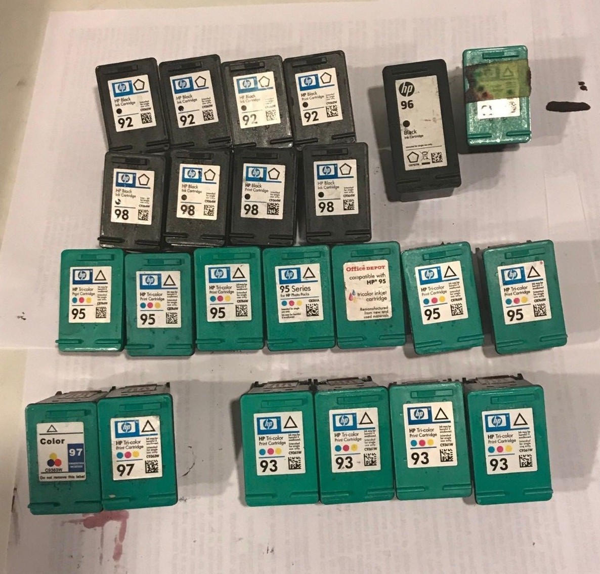 Lot 23 HP 92 93 95 96 97 98  Black & Color Genuine Empty Ink Cartridges