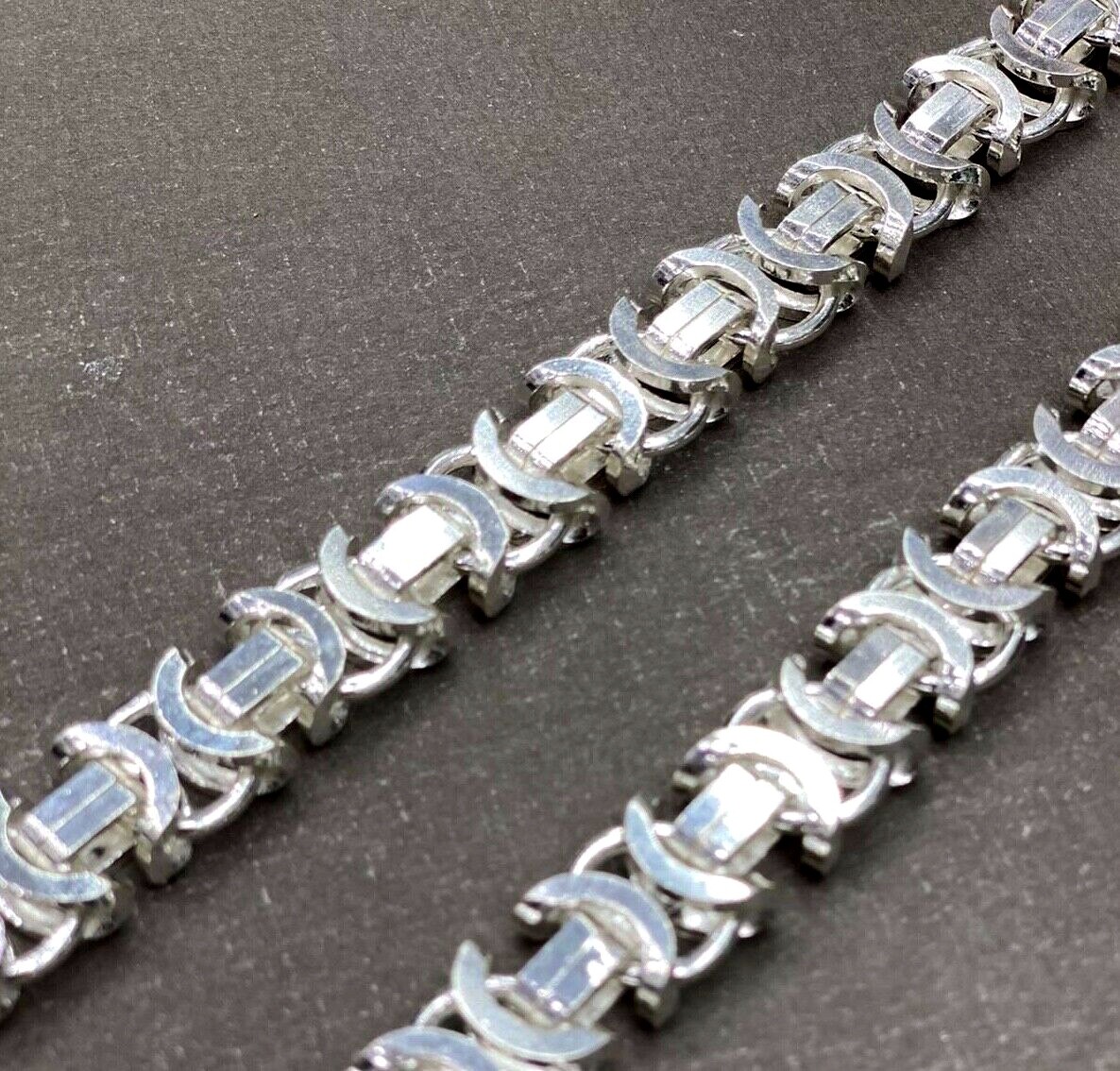 Pre-owned Handmade Mens Flat Byzantine Necklace King Chain 925 Sterling Silver 13mm 152gr 22"