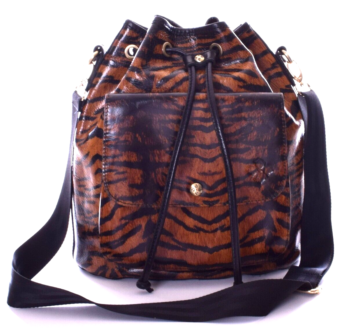 PATRICIA NASH Sabina Drawstring Exotic Tiger Leather Crossbody Bag New