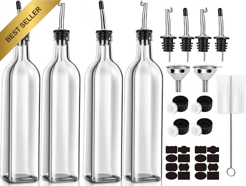 17Oz Olive Oil Bottle Dispenser,4 Pack Glass Olive Oil and Vinegar Dispenser Set
