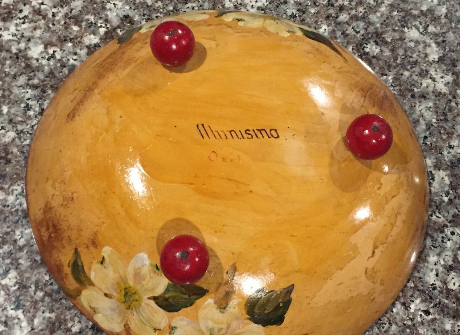 VTG MUNISING Solid Maple Wood Salad Fruit Footed BOWL w/ Painted White Flowers