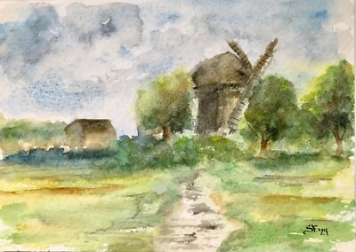 Sag Harbor Windmill Sag Harbor New York Original Watercolor Painting 5x7 - NEW!