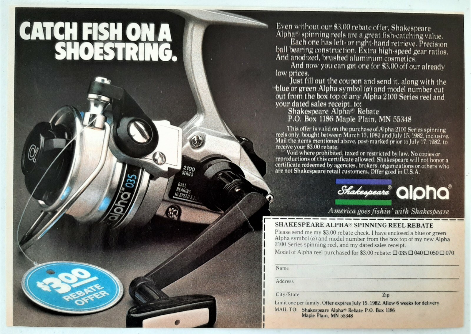 リール SHAKESPEARE ALPHA 1982 VINTAGE 1982 SHAKESPEARE ALPHA 2100 SERIES FISHING REEL