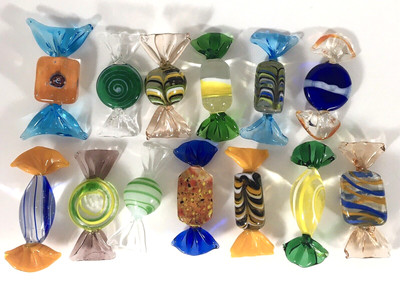 Art Glass Candy Bon-Bons Murano Style Lot of 13 Various Colors Shapes 2-2.5''