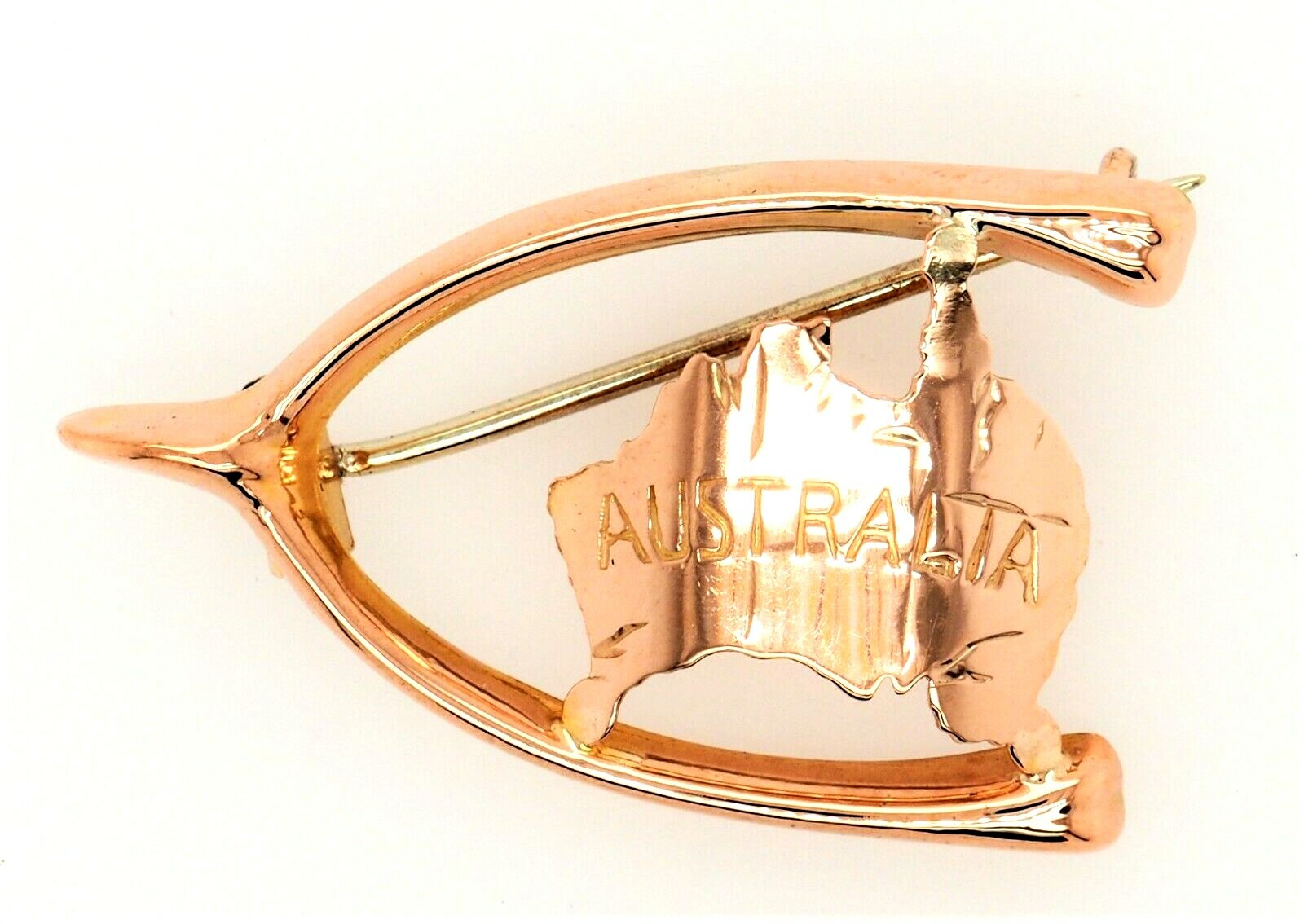 9ct Yellow Gold Wishbone & Australia Brooch Fine Australiana Jewellery