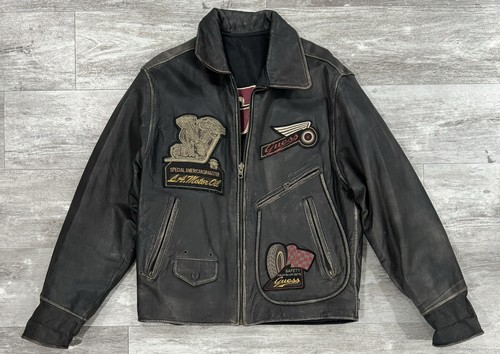 Guess USA Vintage Rider Style Genuine Leather Jacket Mens
