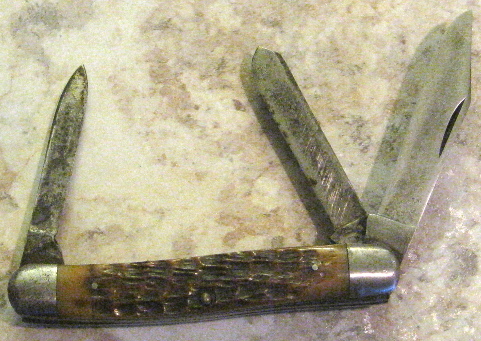 With Bovine Bone Scales. Used/sharpened ,full Blades