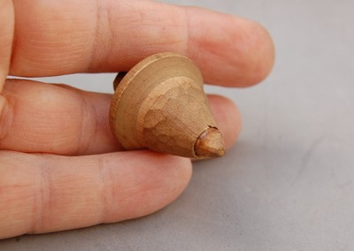 Whittled Carved Wood Toy Top from Thread Spool Primitive Folk 1 1/2