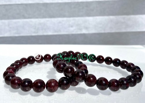 Wholesale Lot 6 Pcs  Natural Garnet 7-8mm 7.5” Crystal Healing Stretch Bracelet