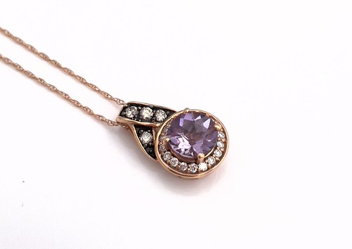 Pre-owned Le Vian Levian Amethyst Chocolate Diamond Pendant Necklace Round Cut 14k Rose Gold In Purple