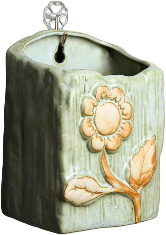 Ceramic Wall Hanging Planter, Vintage Wall Mounted Flower Pot, Rustic Plant Hold
