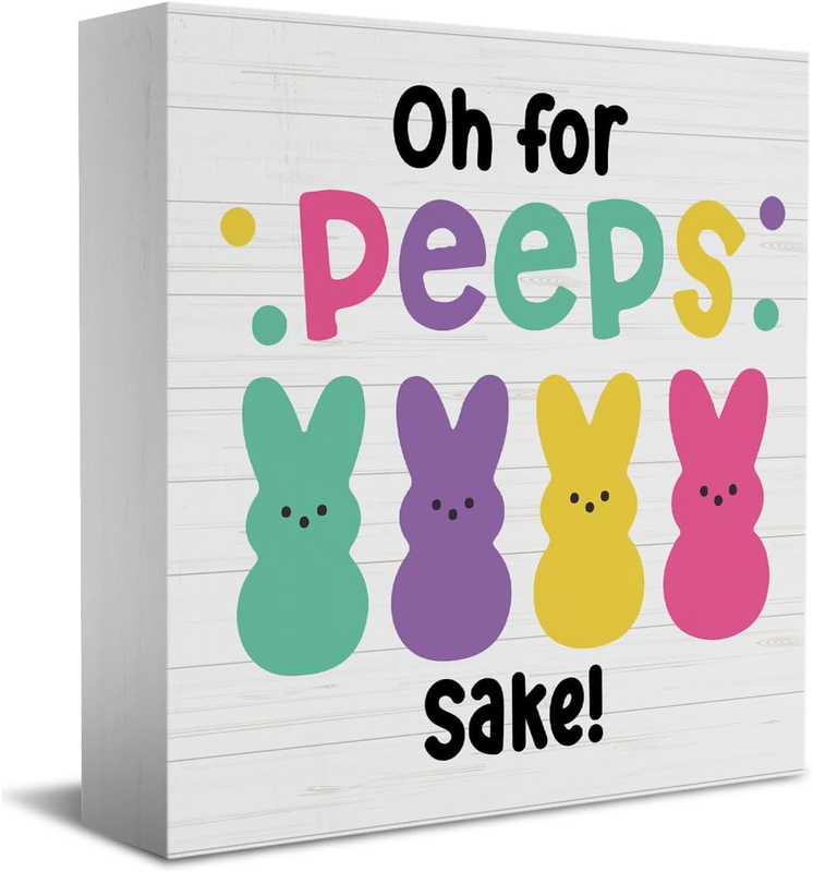Funny Easter Bunny Decor Desk Decor Wooden Box Sign Easter Decorations Easter Gift Wood Block Plaque Box Sign for Home Farmhouse Kitchen Bathroom Shelf Table Decoration Oh for Peeps Shake Sign