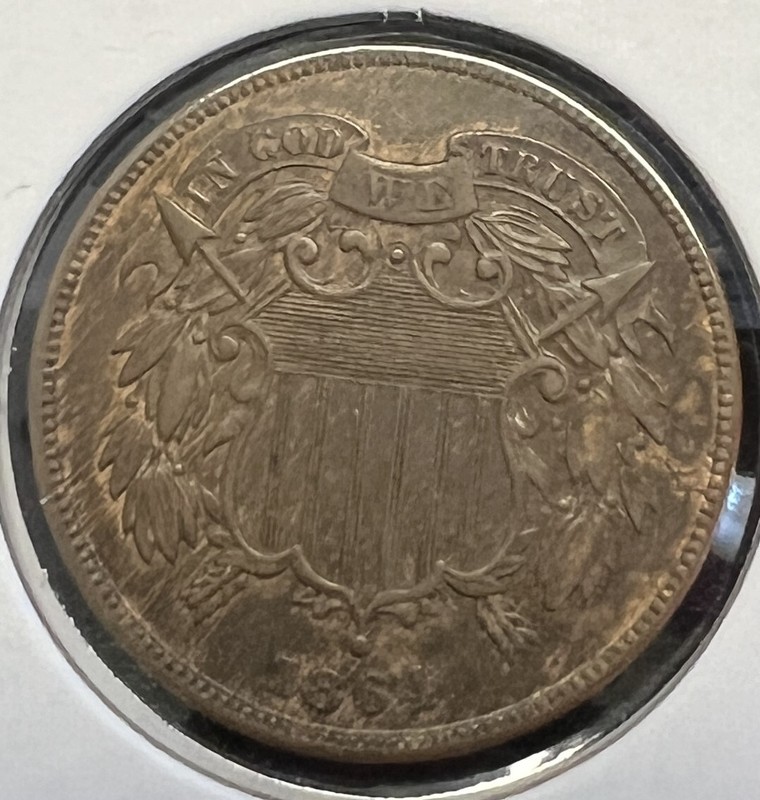 1864 LARGE MOTTO 2-CENT PIECE GRADES ALMOST UNCIRCULATED++  ACTUAL