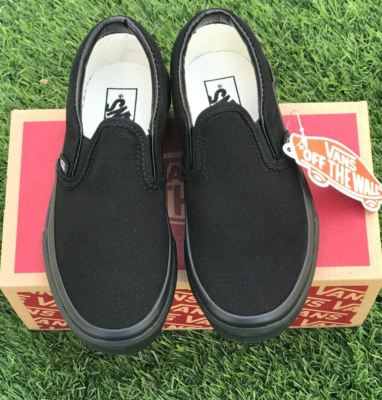 Classic Slip on Black Black Vans Shoes for Kids/Youth | eBay