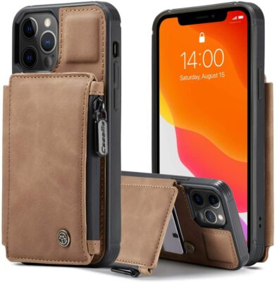 For iPhone 15 14 13 12 11 Pro Max Leather Wallet Card Holder Zipper Case Cover
