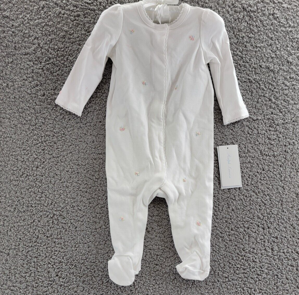 Ralph Lauren Floral Coverall Baby Girls' 6M White Embroidered Snap Front Closure - Picture 2 of 19