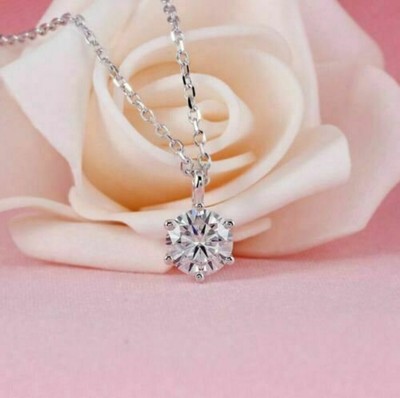 2Ct Round Cut Moissanite Labcreated Pendent 14K White Gold Finish 18'' Free Chain