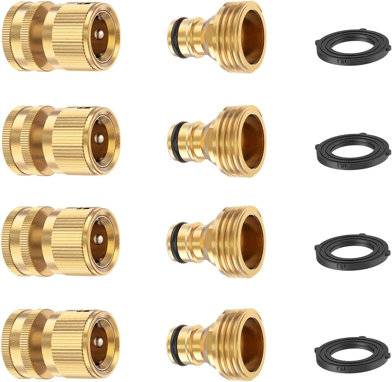 Garden Hose Quick Connector Solid Brass 3/4 Inch Thread Fitting 4 Sets Leak-Proo