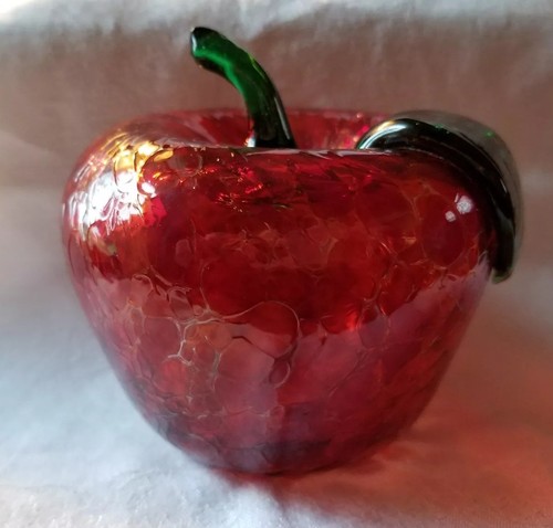 Decorative Blown Art Glass APPLE Hollow Speckled Red