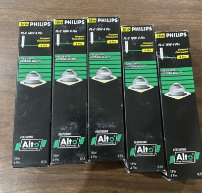 Lot of 5 - Philips PL-C 18W/835/4P 18W 3500K 4 Pin CFL Bulb Lamp