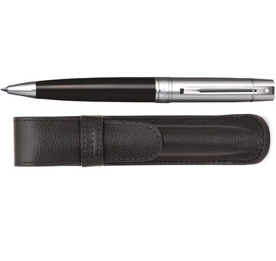 Sheaffer 300 Black Fountain Pen with Bright Chrome Cap and Trim & Pouch gift Set