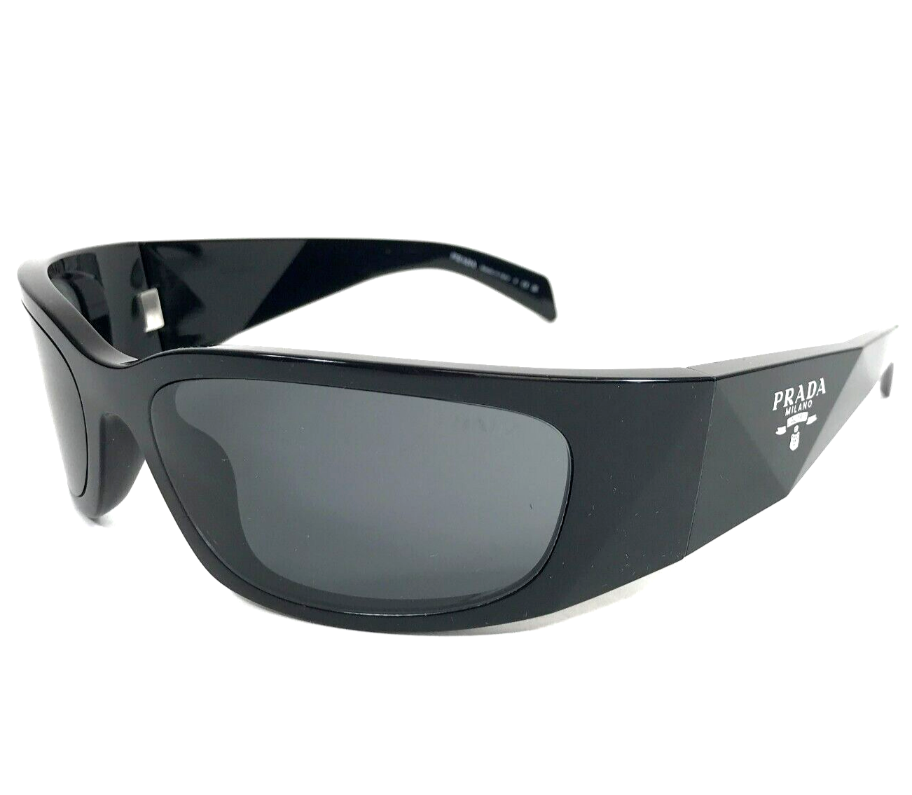 Pre-owned Prada Sunglasses Spra14 1ab-5s0 Polished Black Wrap With Black Lenses 60-18-120