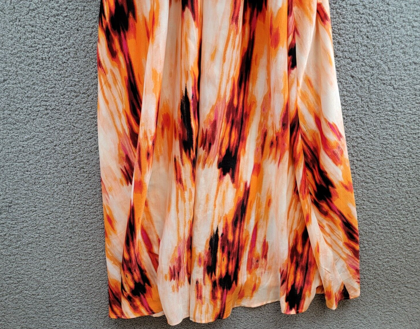 DKNY Printed Satin Strappy Halter Maxi Dress Women's S Orange Blossom Back Tie - Picture 11 of 16
