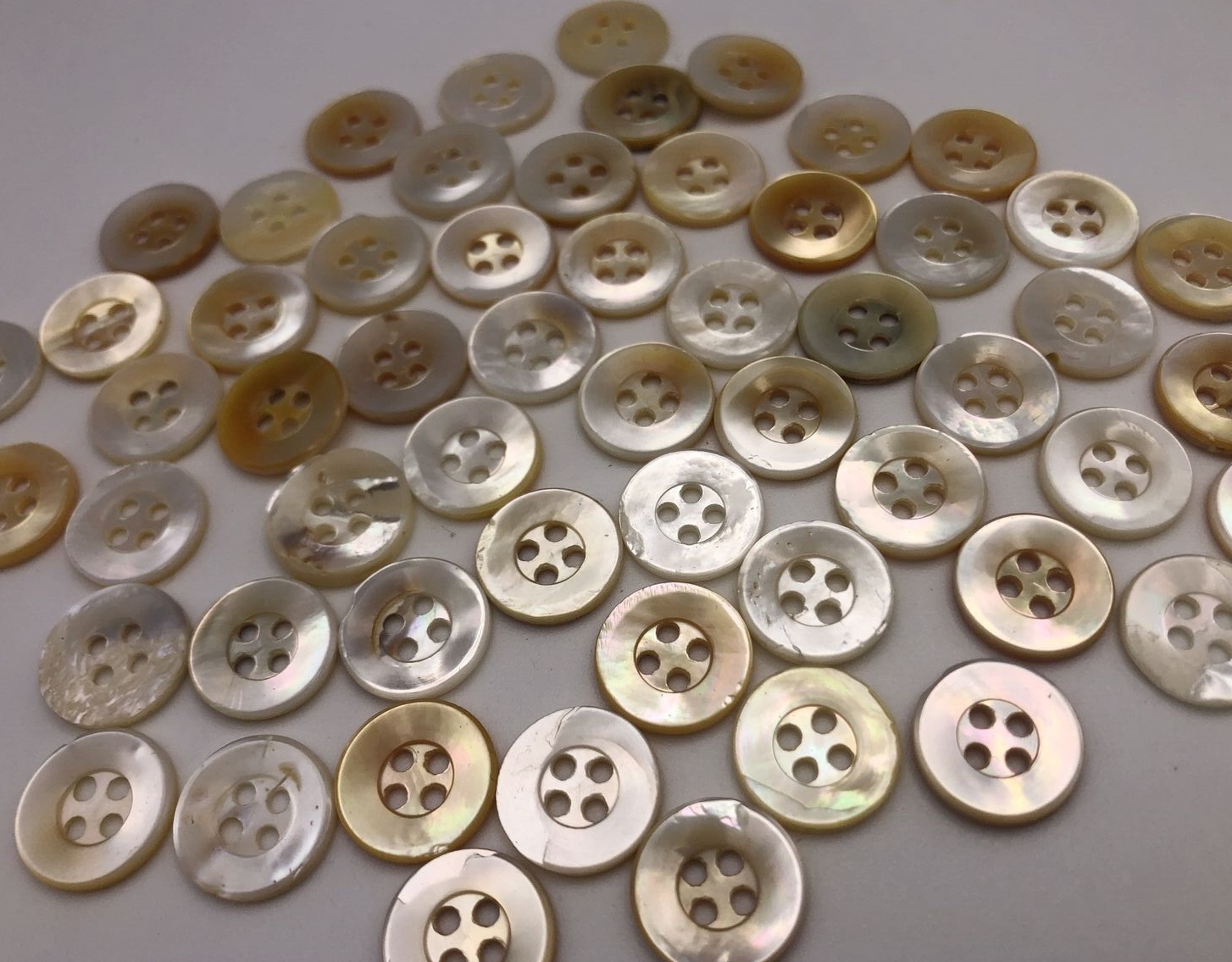 Vtg Orange White 4-Hole Shell Buttons -Raised Edge Character