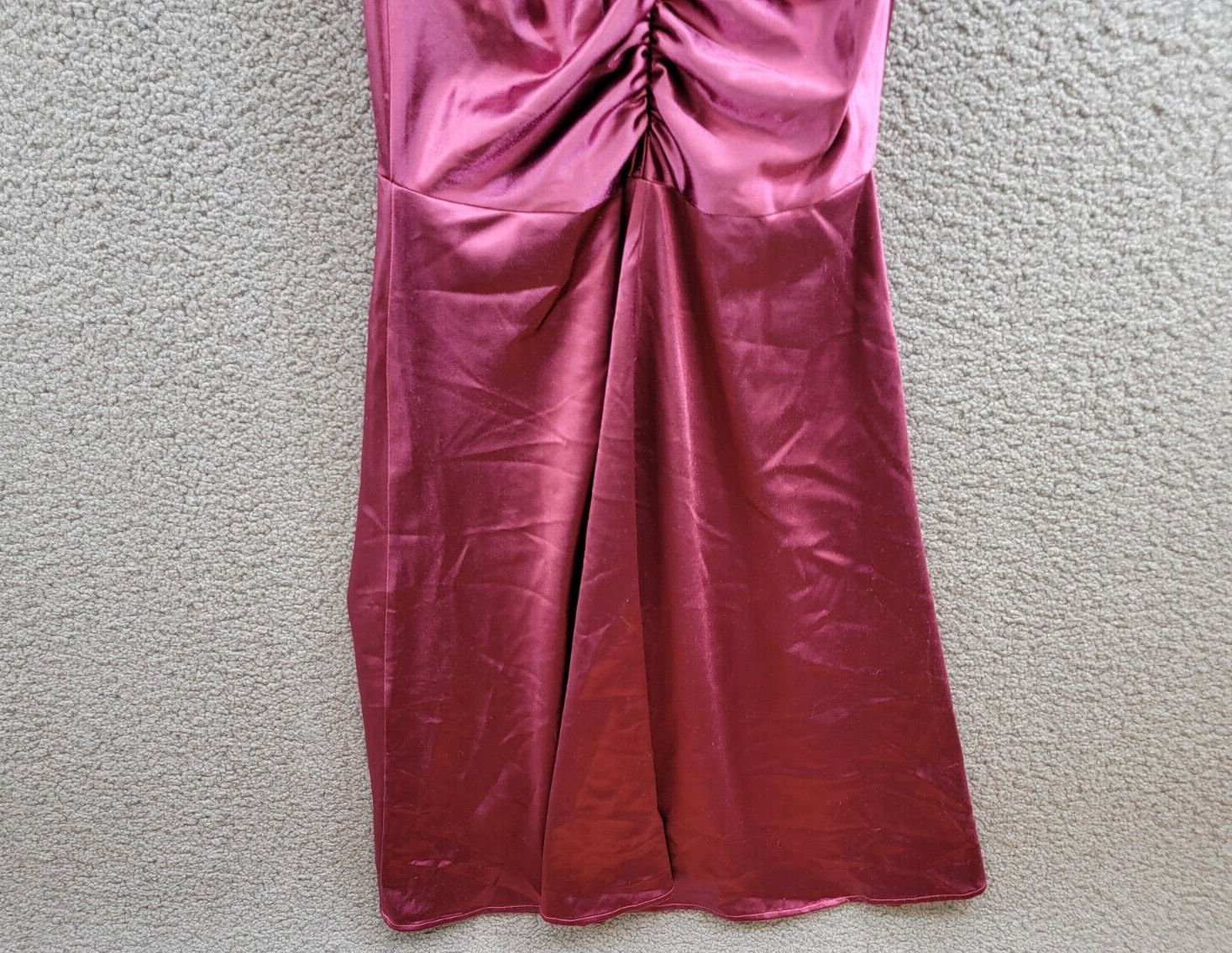 BCX Ruched Mermaid Dress Juniors' 1 Plum Front Slit V-Neck Back Zip Closure - Picture 11 of 15