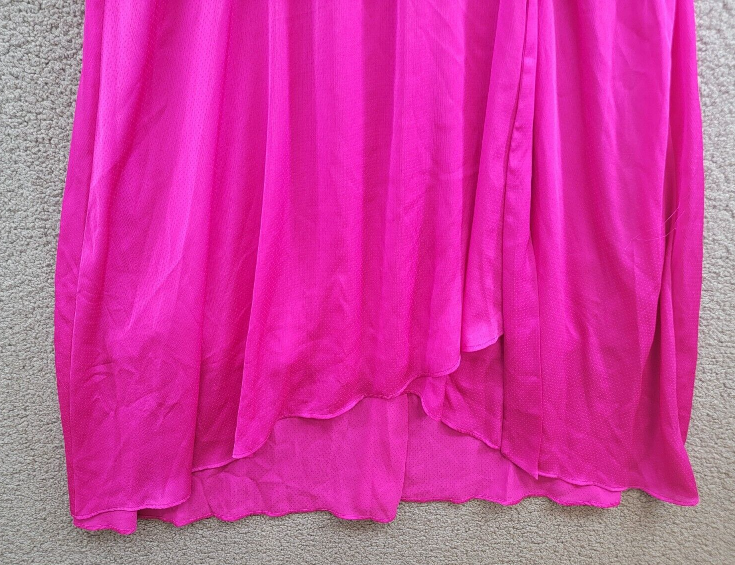 DKNY Plus Size Satin Ruffle-Sleeve High-Low Wrap Dress Women's 16W Power Pink - Picture 4 of 16