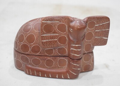 African Soapstone Elephant Design Box Kenya