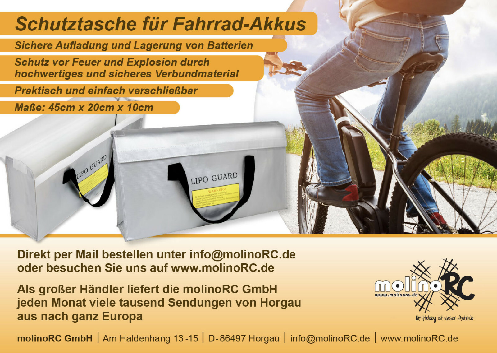 E-Bike Ebike Pedelec Rad Akku Batterie Tasche feuerfest für Lagerung Transport