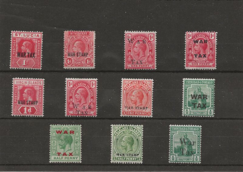 WW1 War Tax Stamps KGV Commonwealth Caribbean