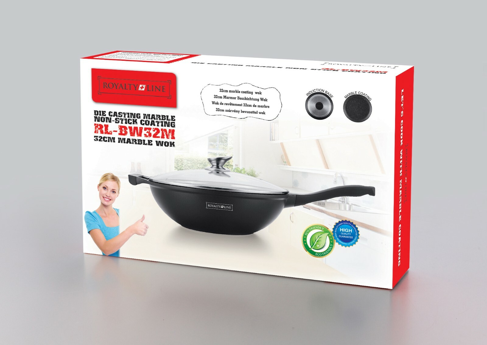 Padella Wok Da 32Cm Con Coperchio In Vetro Idonea Sia Gas Che Induzione