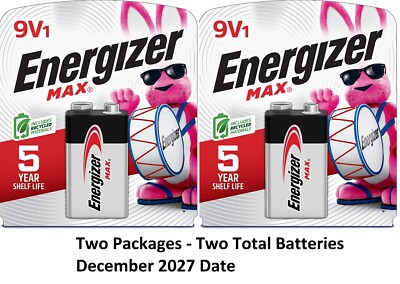 2 Energizer Max 9 Volt 9v Battery Long Lasting  Alkaline Batteries  EXP Dec 2027