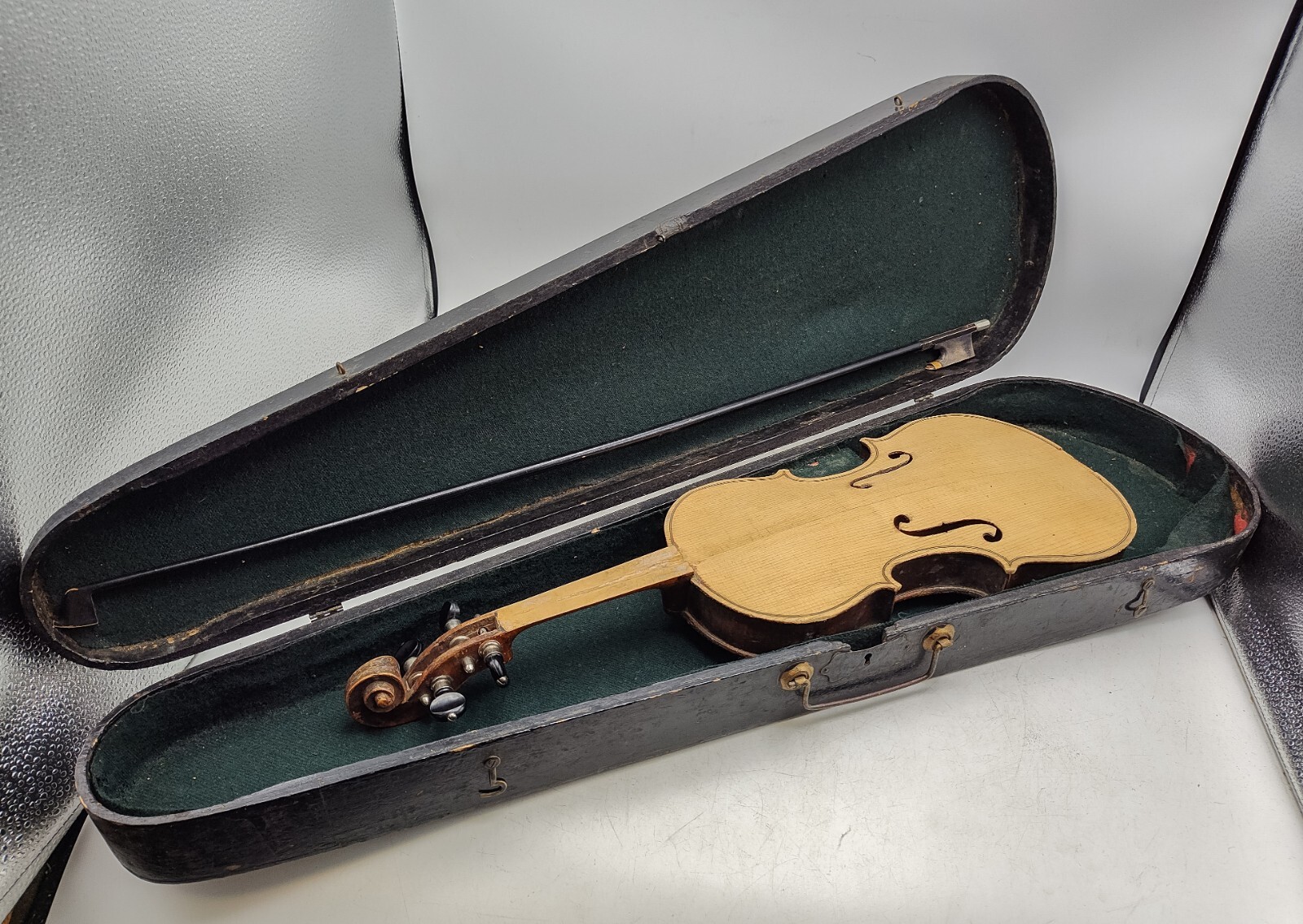 Antique - German Stradivarius 4/4 Violin For Repair w/ Bow