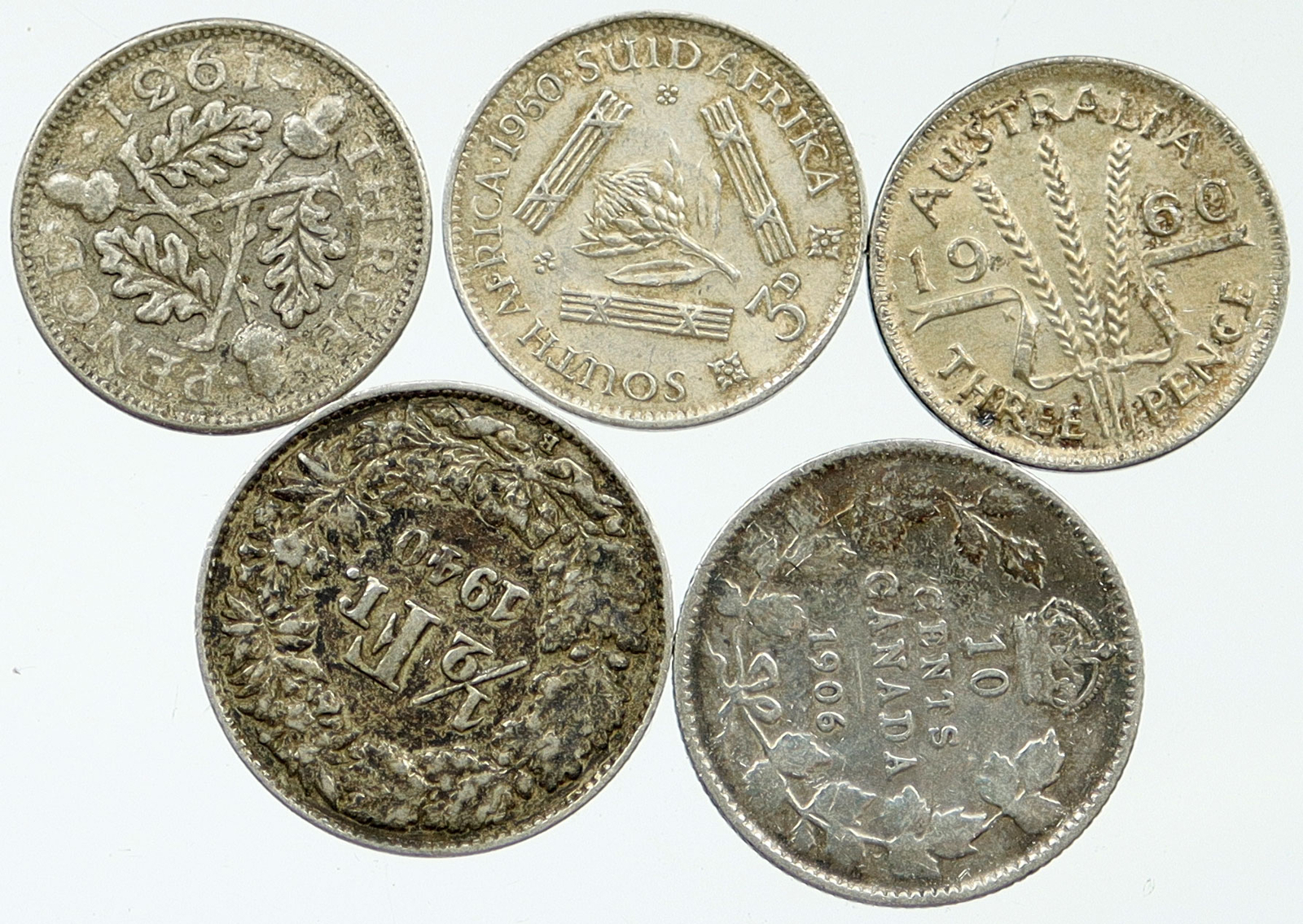 Lot of 5 Silver WORLD COINS Authentic Collection Vintage