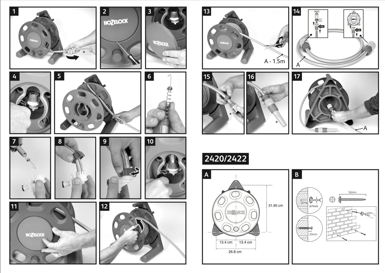 HOZELOCK 2420 30M COMPACT HOSE PIPE STORAGE WALL MOUNTED REEL