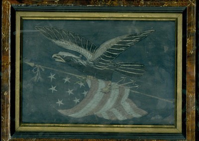 1870’s Framed Cloth Patriotic US Eagle & Flag 12x9 ½ Inches