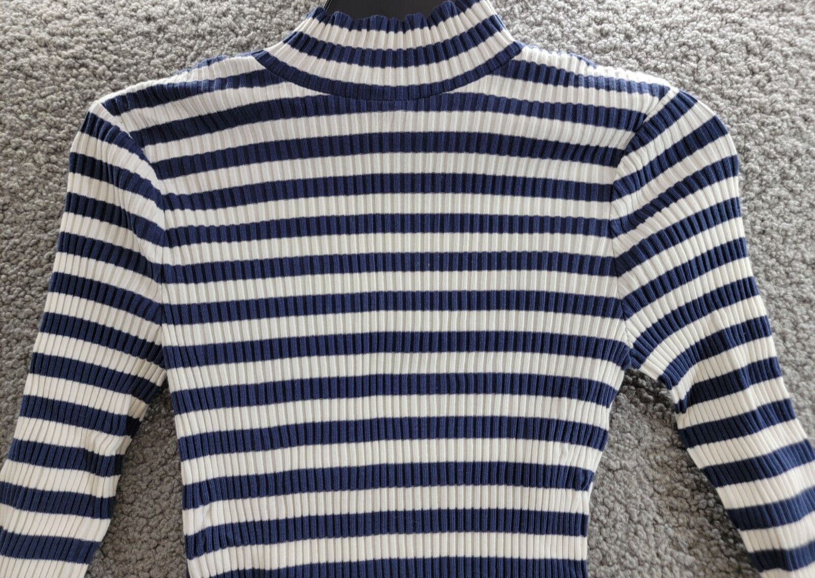 Veronica Beard Pierre Mock Neck Tee Women's S Off White/Marine Striped Pullover - Picture 3 of 16