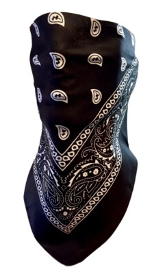 VELCRO®Brand ADJUSTABLE BLACK PAISLEY FACE COVER REVERSIBLE BIKER NECK BANDANA